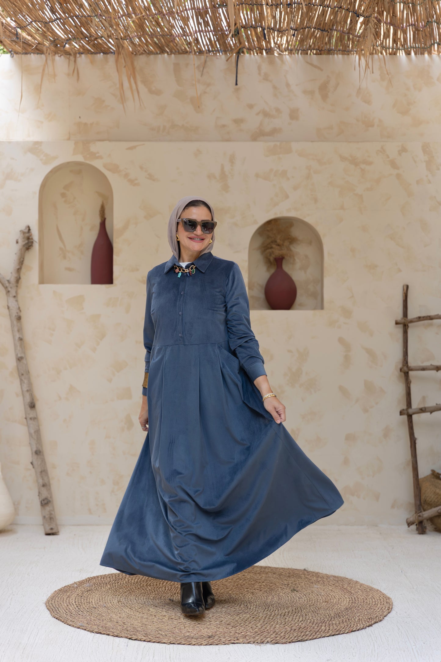 Velvet Blue Grey Dress