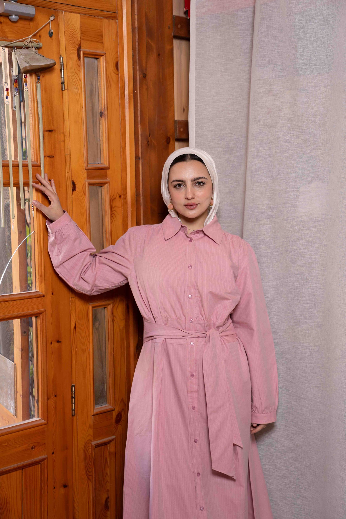 Belted Dusty Rose poplin Dress
