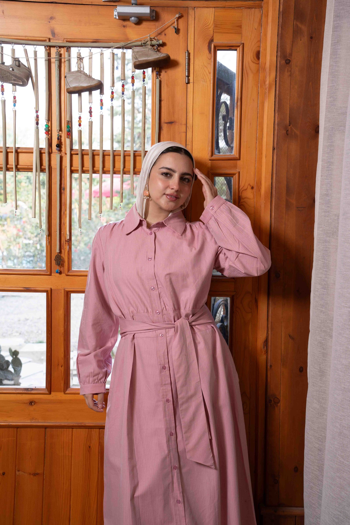 Belted Dusty Rose poplin Dress